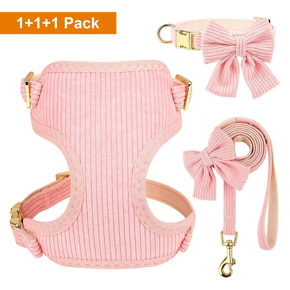3pcs/lot Dog Collar Harness and Leash Set – Cute Bowtie Design for Small & Medium Dogs