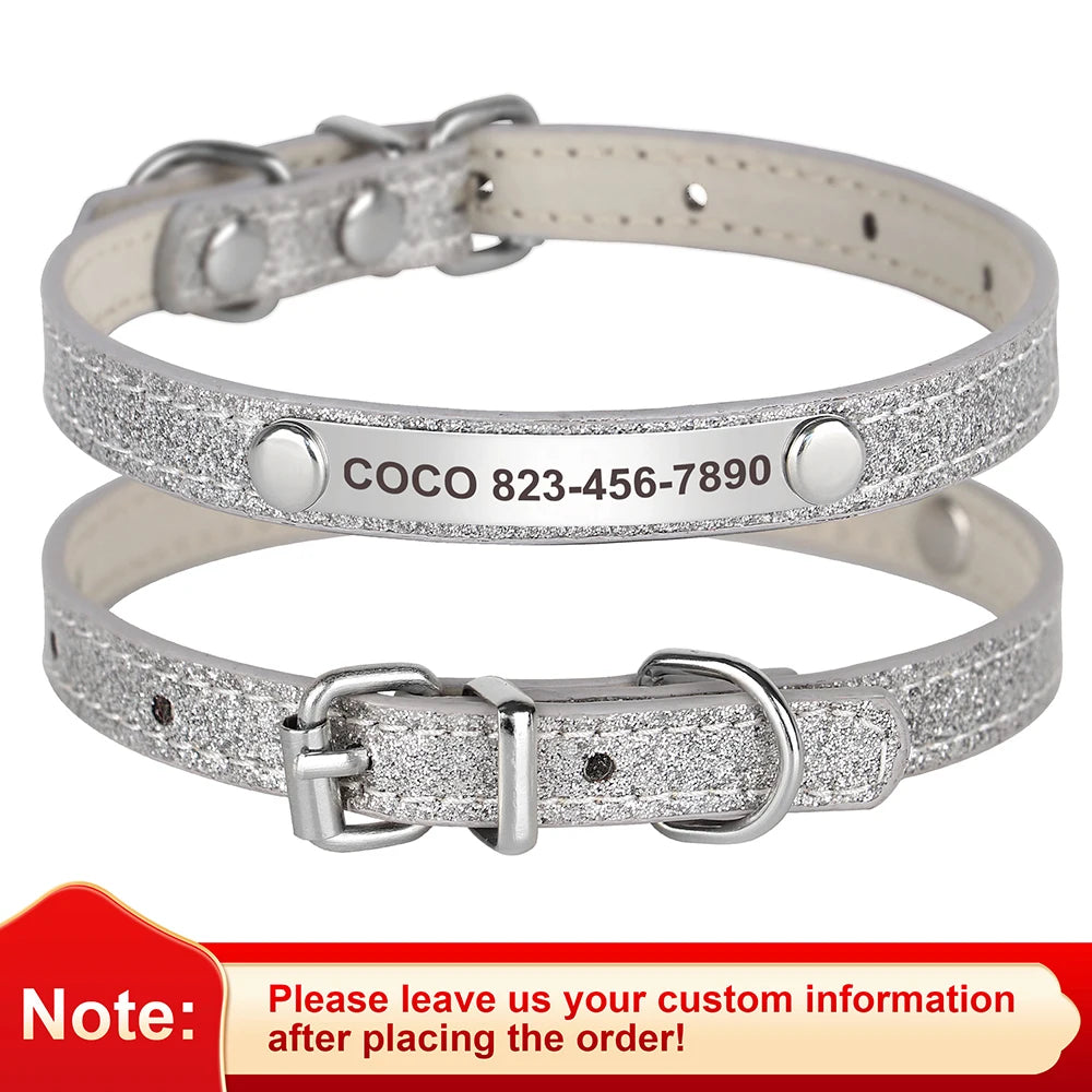 ✨ Personalized Glitter Pet Collar – Custom Engraved ID for Dogs & Cats ✨