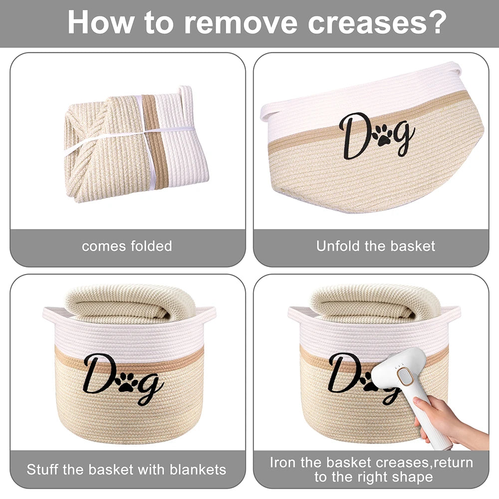 Durable Foldable Dog Toy Storage Basket – Pet Organizer Bin (Pink/Brown/Grey)