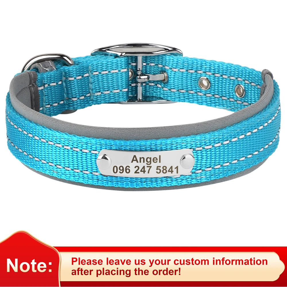 Personalized Reflective Nylon Dog Collar – Custom Engraved ID Tag for Small, Medium & Large Dogs