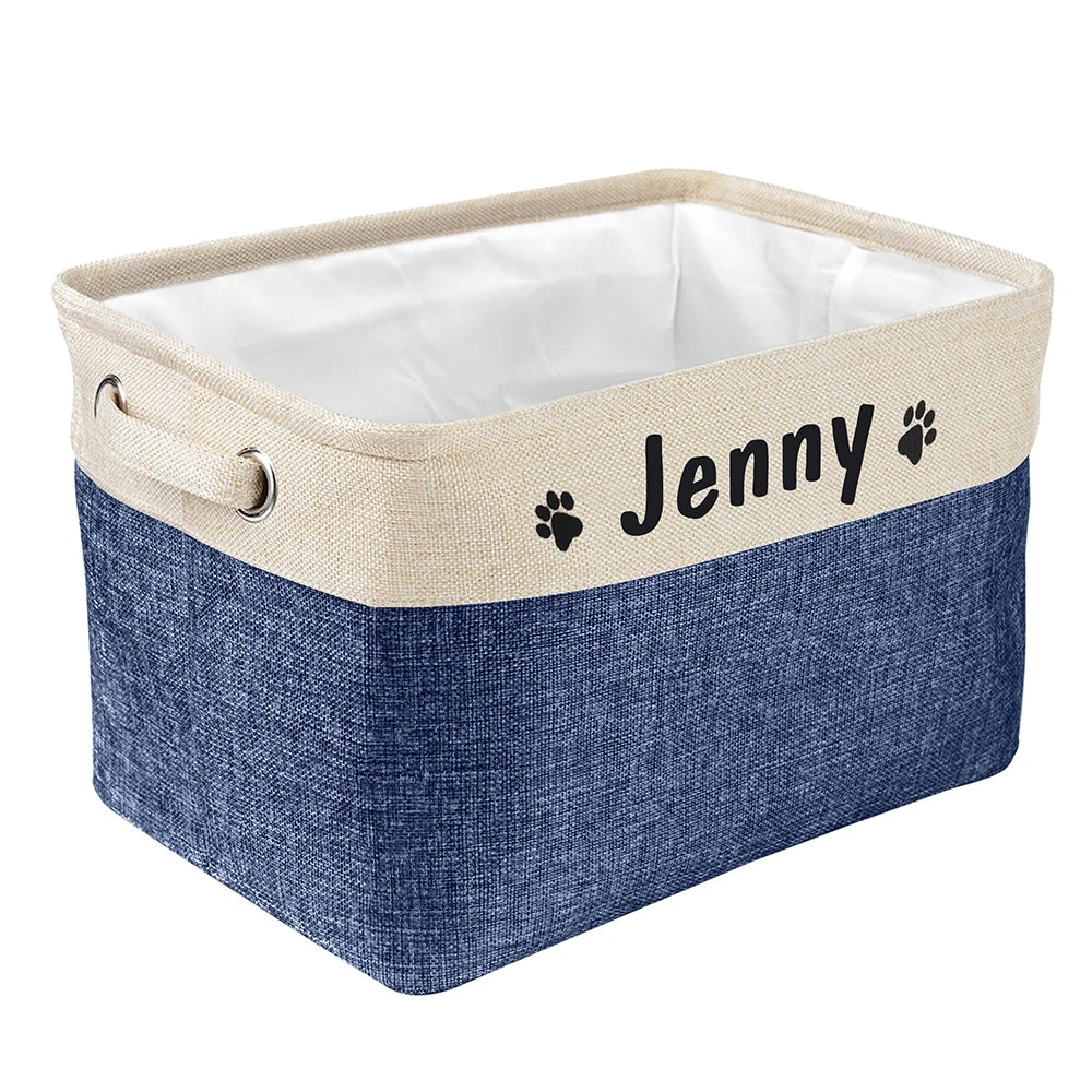 Personalized Dog Toy Storage Basket – Custom Canvas Bin with Pet’s Name