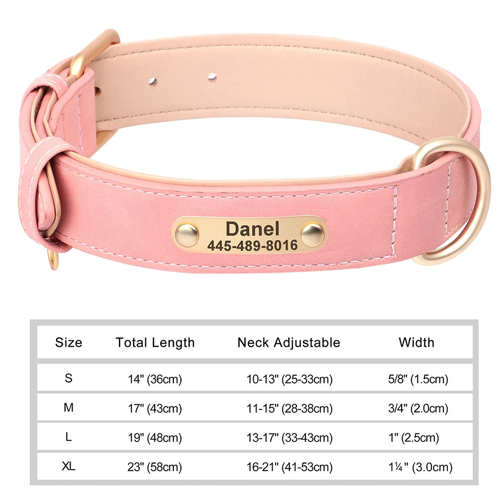 🐾 Personalized PU Leather Dog Collar – Custom Engraved Nameplate ID Tag 🐶