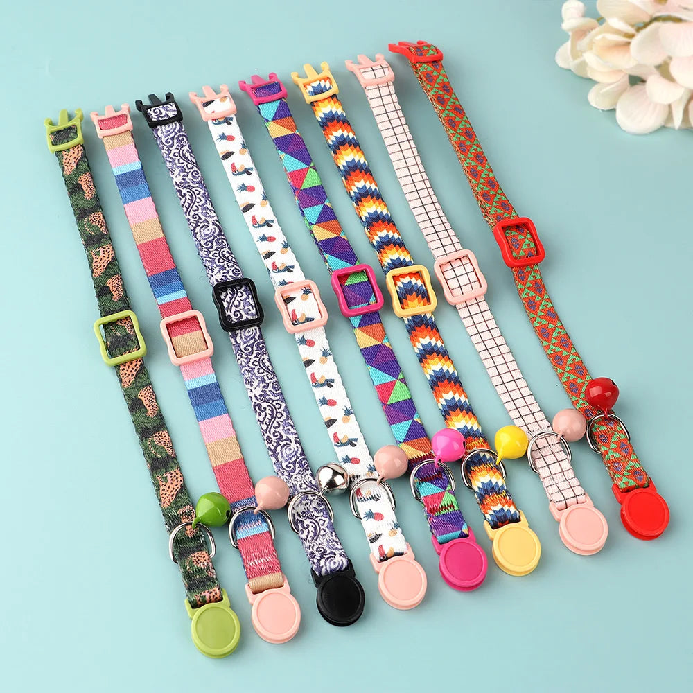 Cute Adjustable Dog & Cat Collar with Bell – Nylon Pet Necklace for Small Dogs & Kittens