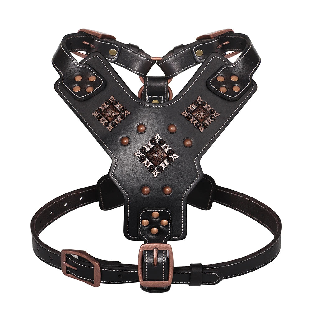 Real Leather Large Dog Harness – Durable Genuine Leather Dog Vest with Handle for German Shepherd, Pitbull, Bulldog & Big Dogs