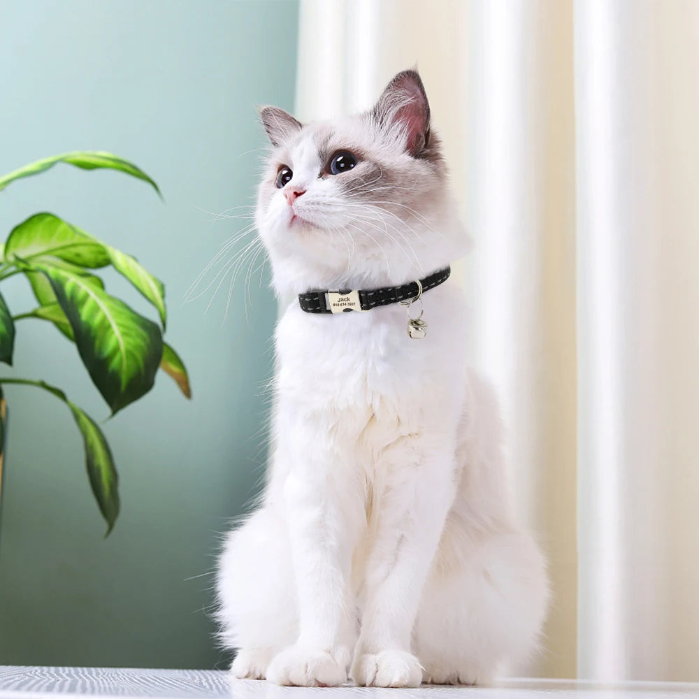 Personalized Cat Collar Free Engraved Pet ID Collars Adjustable Nylon Cat Necklace For Small Dogs Puppy Kitten With Cute Bell