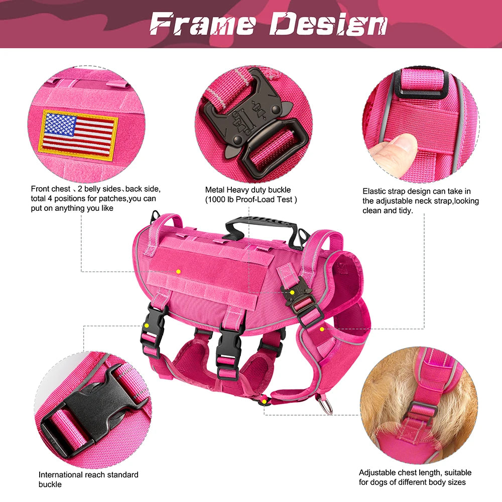Quick Control Tactical Dog Harness – No Pull Military Training Vest with Handle & Molle System for Medium & Large Dogs