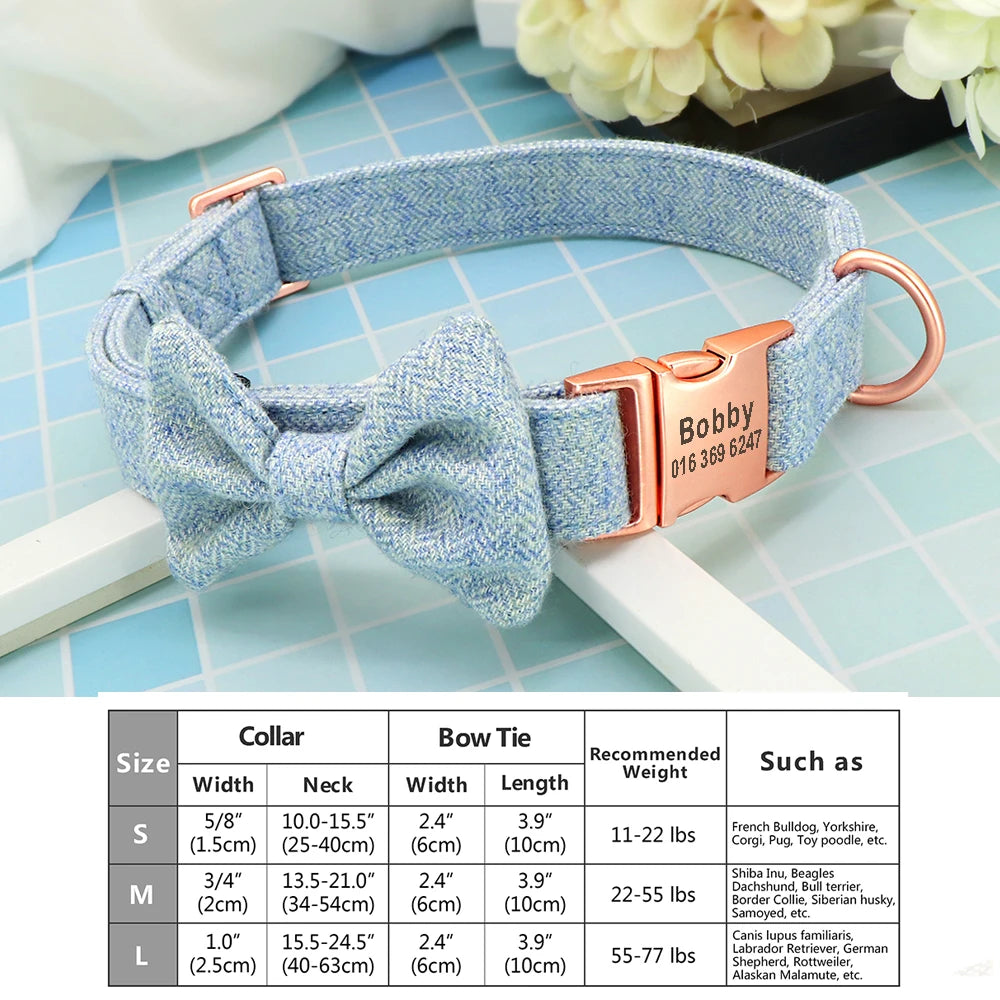 Custom Bowtie Dog Collar – Personalized Floral ID Tag with Engraved Name & Phone Number