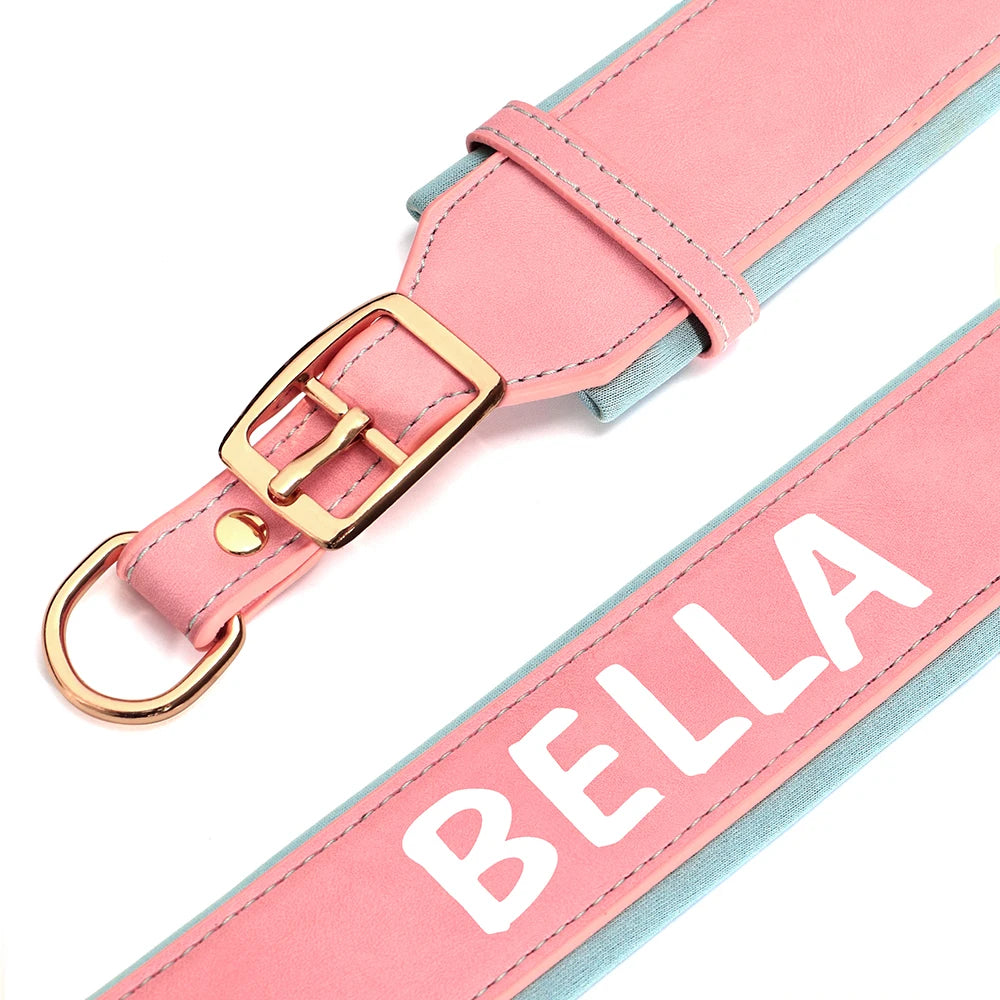 Custom Print Dog Collar – Wide Soft Padded PU Leather Name Collar for Medium & Large Dogs (Free Personalized Print)