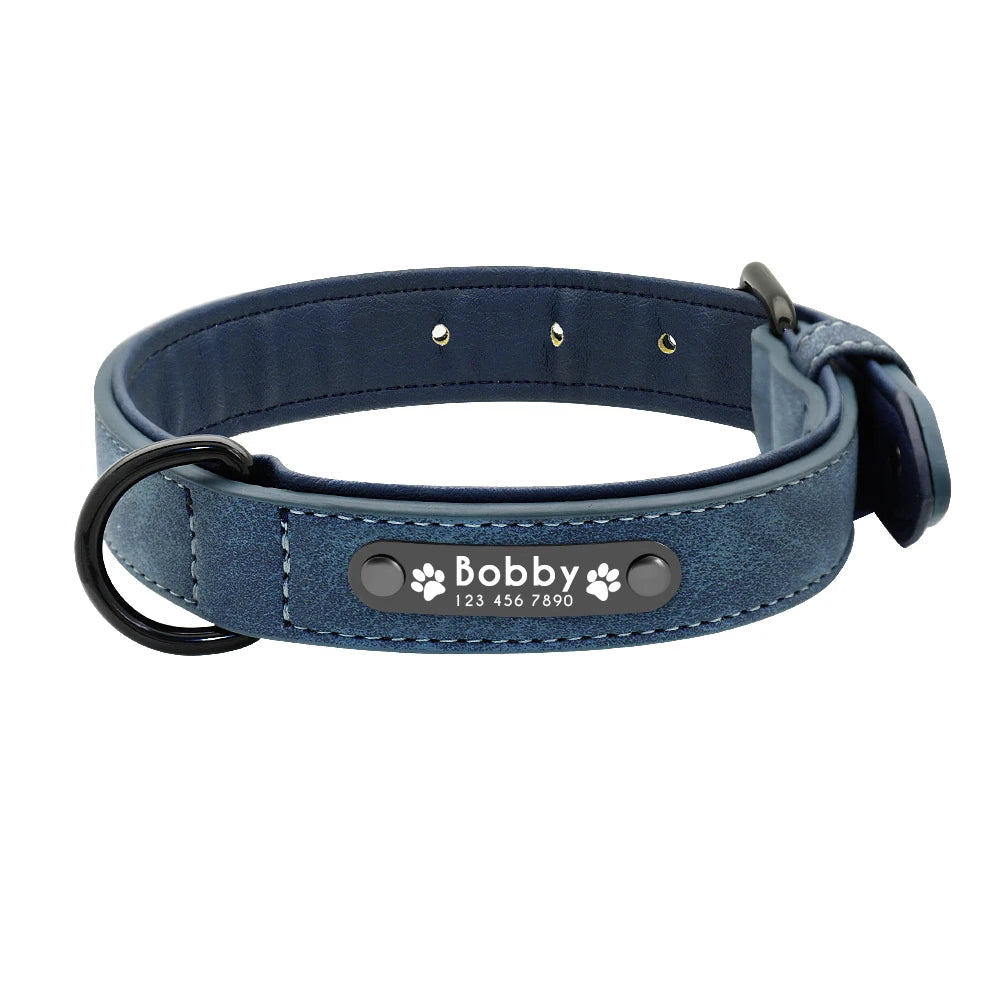 Custom Leather Dog Collar with Engraved Nameplate – Personalized for Small to XXL Dogs
