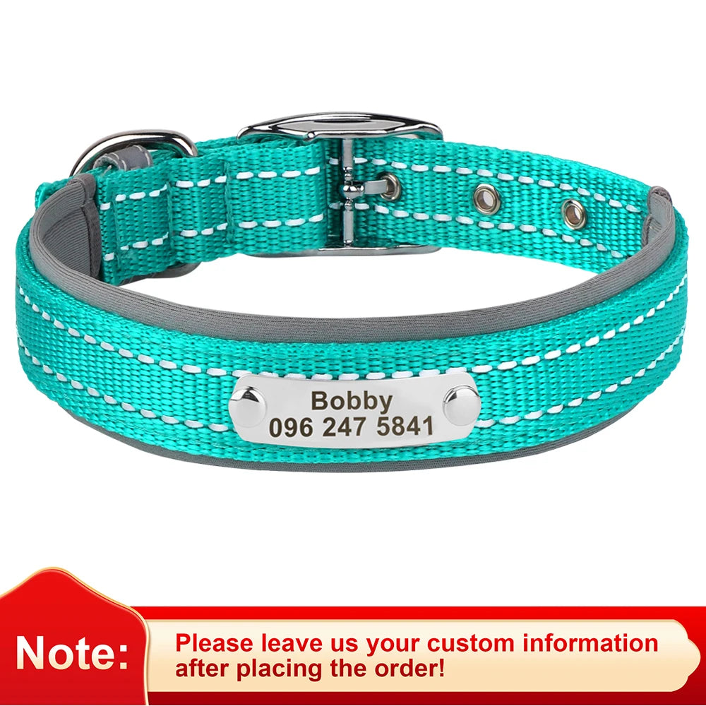 Personalized Reflective Nylon Dog Collar – Custom Engraved ID Tag for Small, Medium & Large Dogs