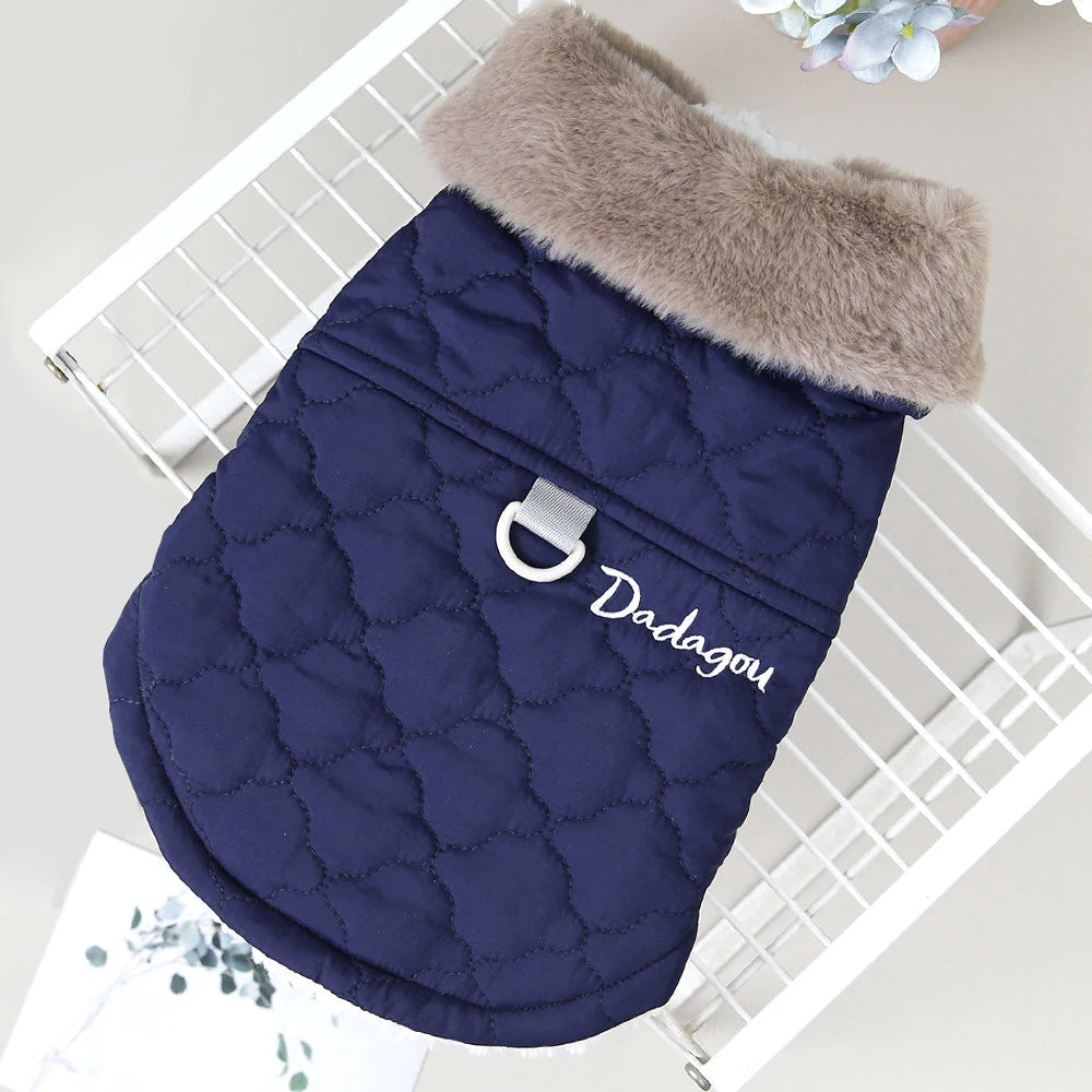 Waterproof Winter Pet Jacket with Fur Collar – Cozy Dog Coat for Small Breeds