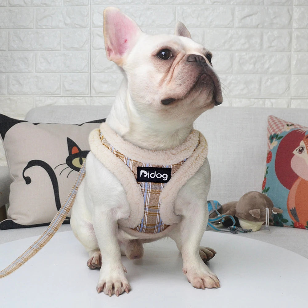 Warm Winter Dog Harness & Leash Set – Soft Fur Padded Vest Harness with Lead for Small & Medium Dogs