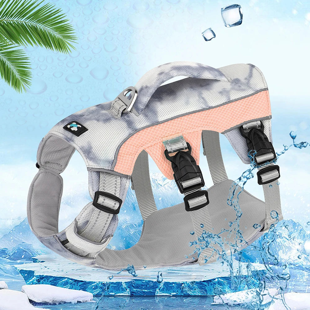 Summer Ice Cooling Dog Harness Vest Reflective Pet Harness Clothes for Small Medium Large Dogs Outdoor Pet Cool Down Jackets