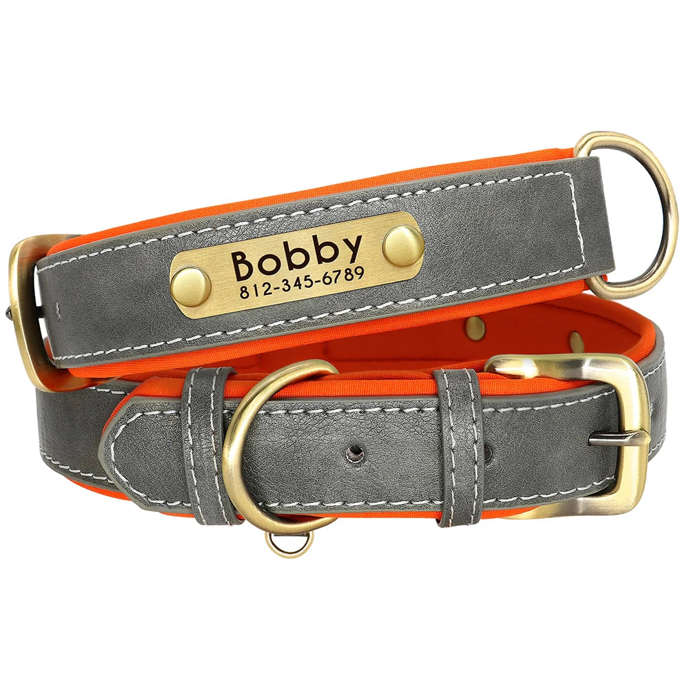 Custom PU Leather Dog Collar – Free Engraving | Adjustable Personalized Pet ID Tag for Small, Medium & Large Dogs