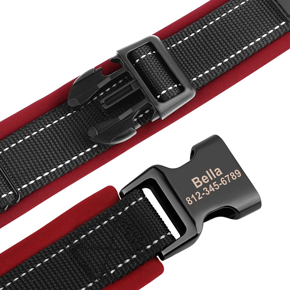 Adjustable Dog Collar - Personalized Reflective Padded Collar with Free Engraved ID Tag for Small, Medium & Large Dogs (Pitbull, Pug & More)