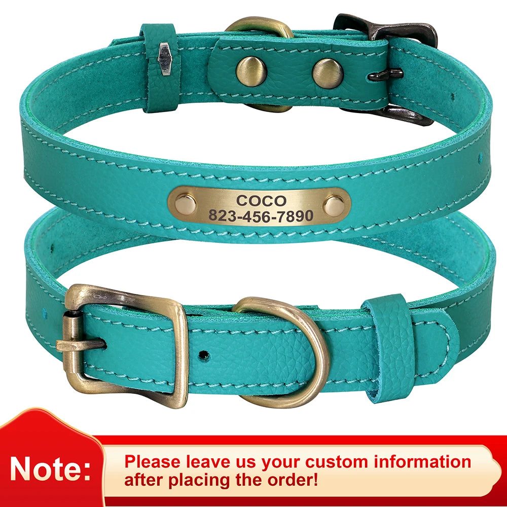 Personalized Genuine Leather Pet Puppy Collar For Small Dogs Cats