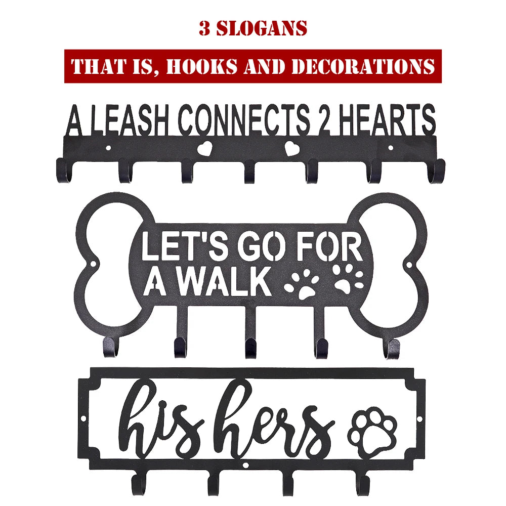 Metal Dog Leash & Key Holder Wall Rack – 4/5/7 Hooks Organizer with Free Nails
