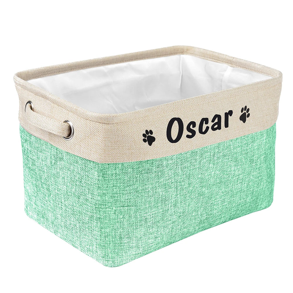 Personalized Dog Toy Storage Basket – Custom Canvas Bin with Pet’s Name