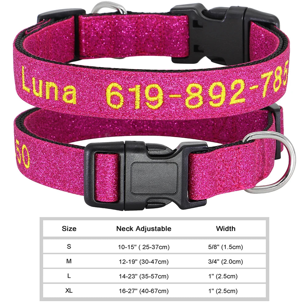 Personalized Embroidered Nylon Dog Collar – Custom Name & Phone ID – For Small, Medium & Large Dogs