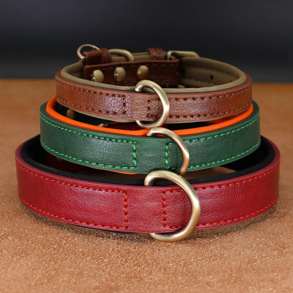 PU Leather Dog Collar – Soft Padded Adjustable Pet Collar for Small & Medium Dogs (Pitbull, French Bulldog) – S/M/L