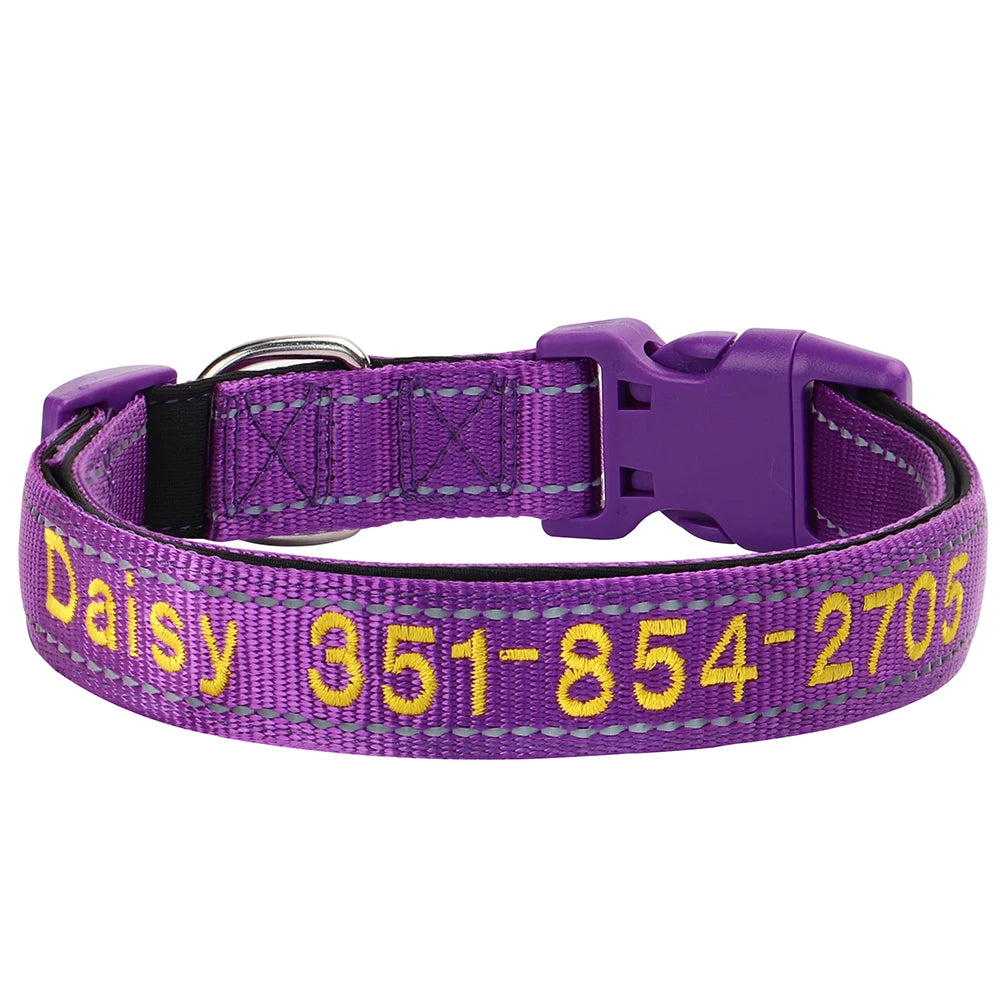 🦴 Custom Embroidered Reflective Dog Collar – Personalized Pet ID Name Nylon Collar for Small, Medium & Large Dogs