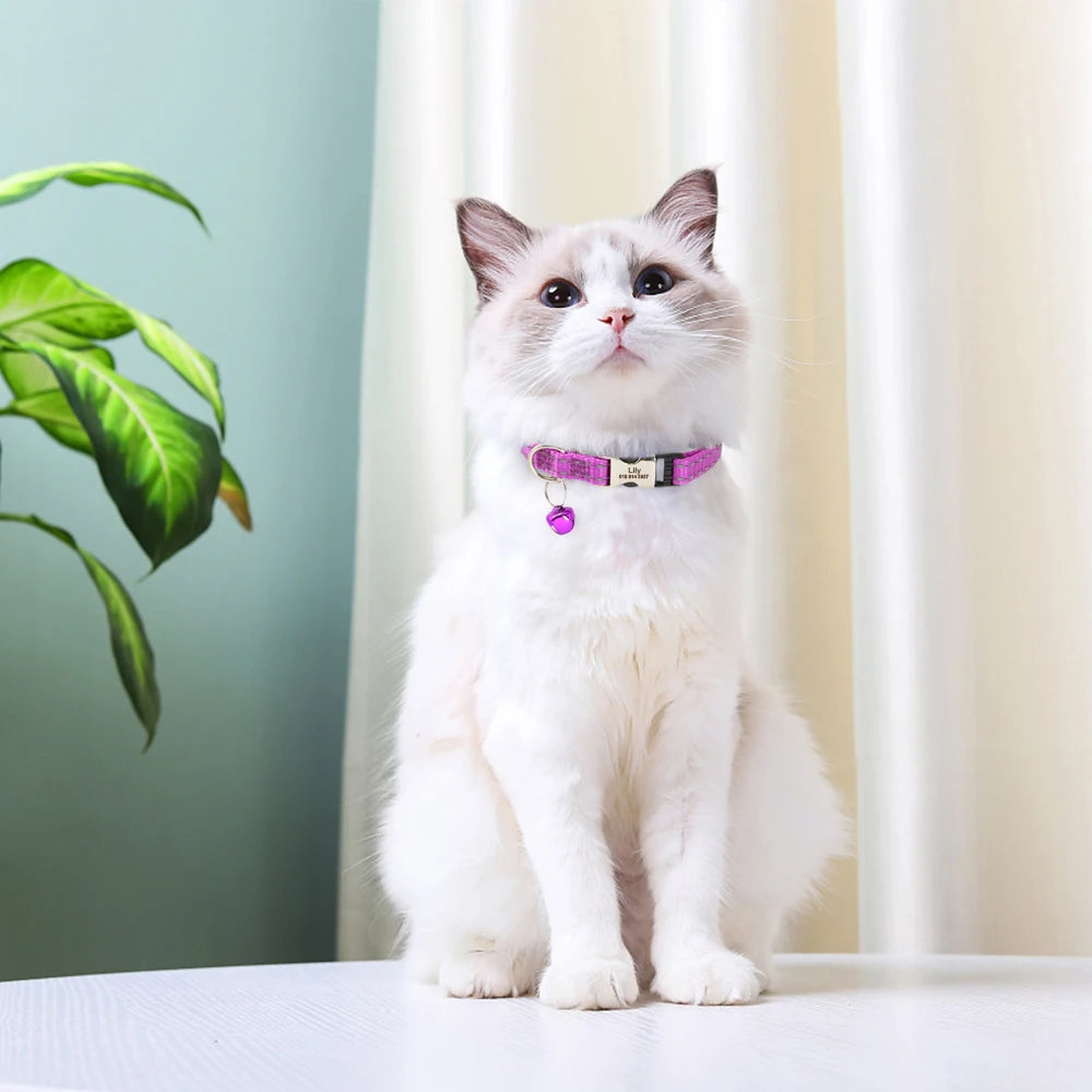 Personalized Cat Collar Free Engraved Pet ID Collars Adjustable Nylon Cat Necklace For Small Dogs Puppy Kitten With Cute Bell