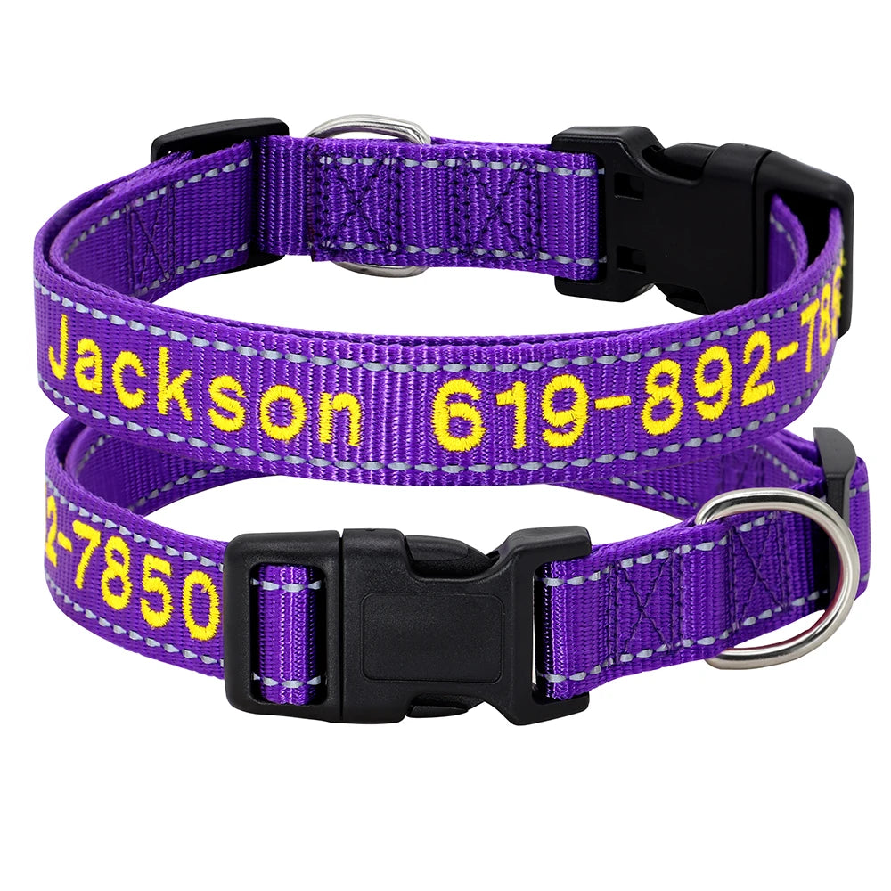 Reflective Personalized Nylon Dog Collar – Custom Embroidered ID Name & Phone – Reflective Adjustable Collar for Small, Medium & Large Dogs