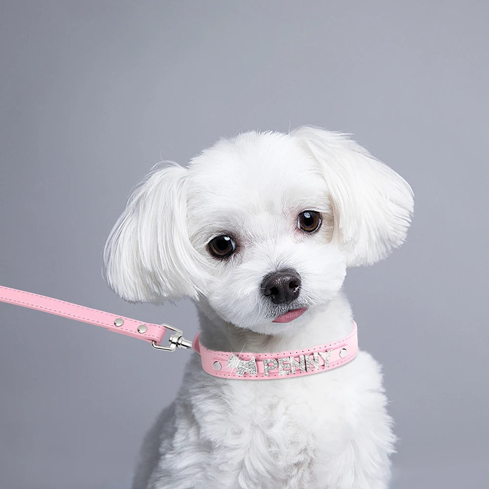 ✨ Personalized Bling Dog Collar & Leash Set – Custom Name with Rhinestones for Small & Medium Pets ✨