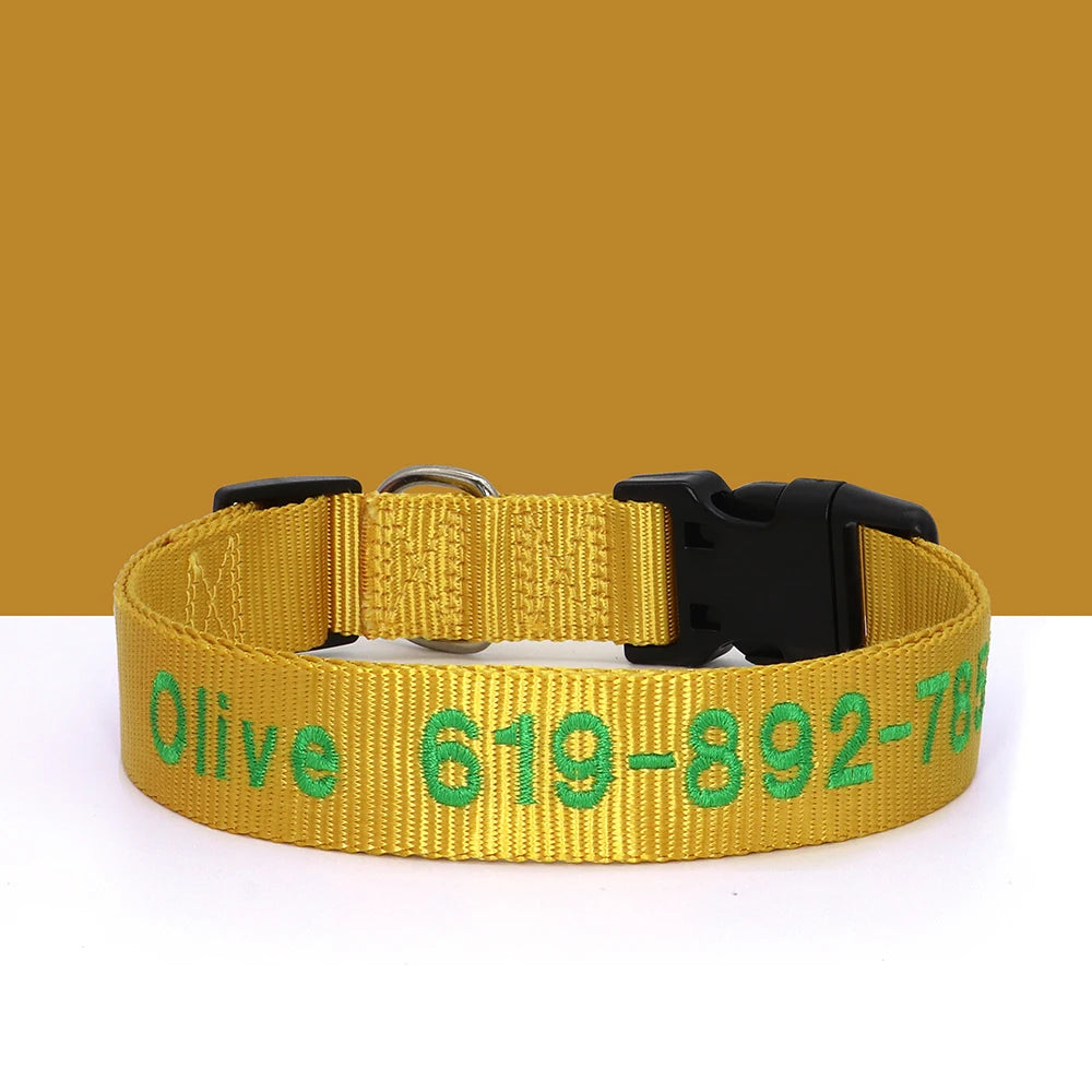 Custom Embroidered Nylon Dog Collar – Personalized Name & Phone Number – Adjustable ID Collar for Small, Medium & Large Dogs