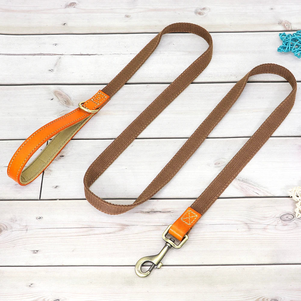 150cm Dog Walking Leash – Durable Nylon Lead Rope with PU Leather Handle