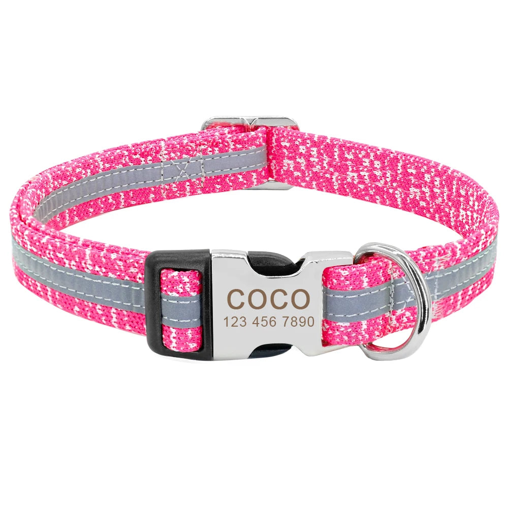 Personalized Reflective Dog Collar – Custom Engraved Nylon ID Tag | Adjustable Anti-Lost Collar for Medium & Large Dogs