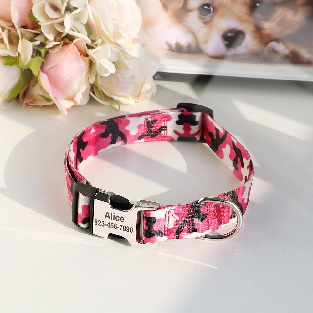 🎨 Personalized Nylon Dog Collar – Free Engraving, Adjustable Fit for Small to Large Dogs