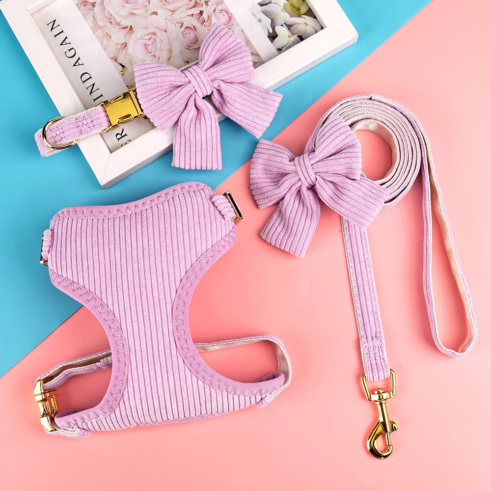 3pcs/lot Dog Collar Harness and Leash Set – Cute Bowtie Design for Small & Medium Dogs