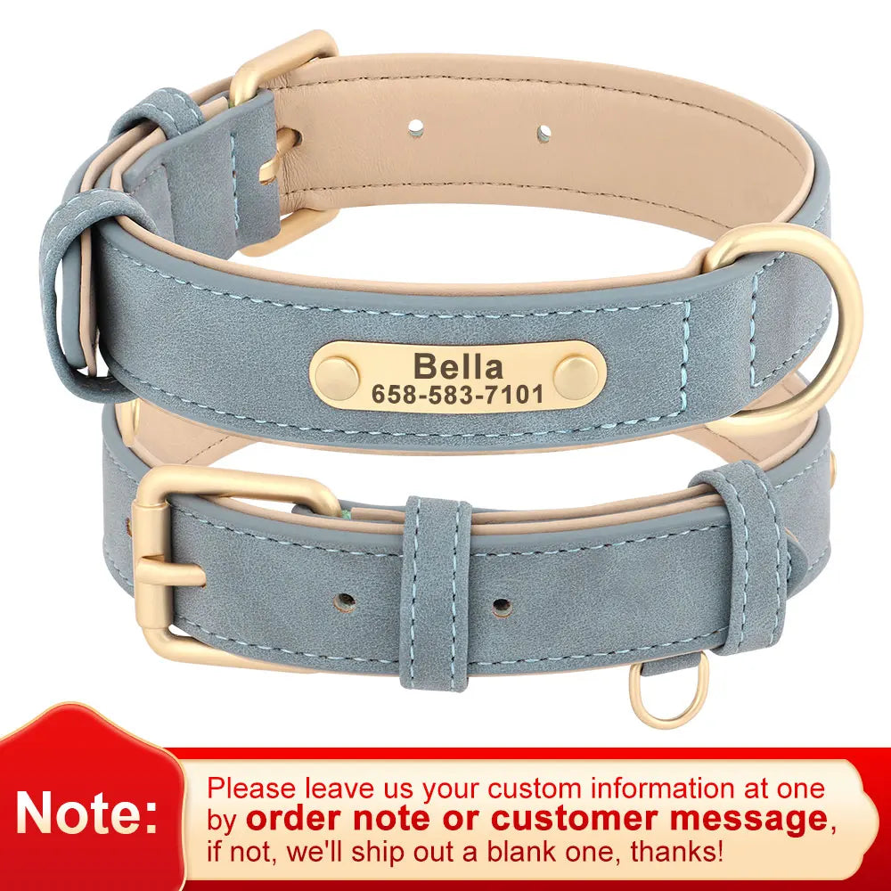 Custom PU Leather Dog Collar & Leash Set – Personalized Engraved Nameplate ID Tag for Small & Medium Dogs