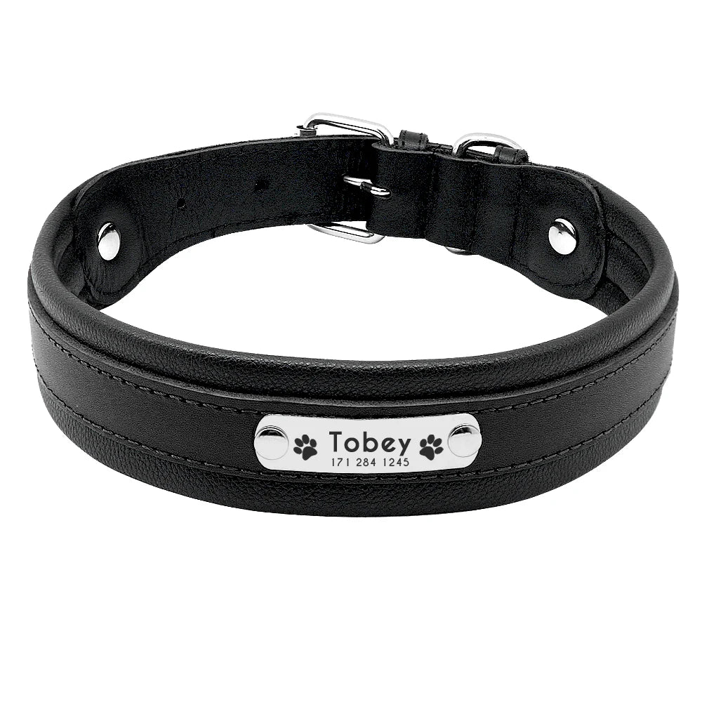 Personalized Leather Dog Collar Customized Engraved Pet Big Dog Bulldog Collars Padded For Medium Large Dogs Perro Pitbull