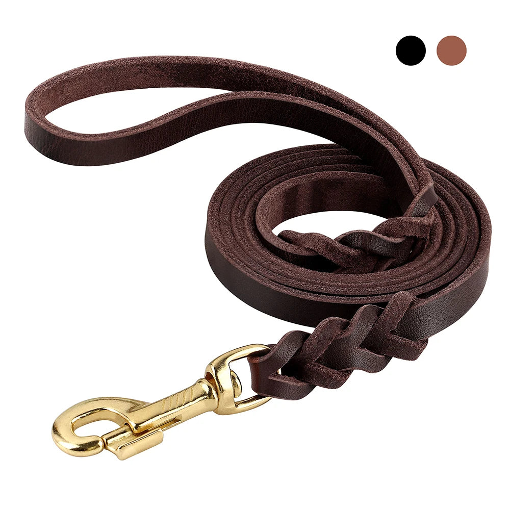 5ft Genuine Leather Dog Leash – Durable Training & Walking Lead