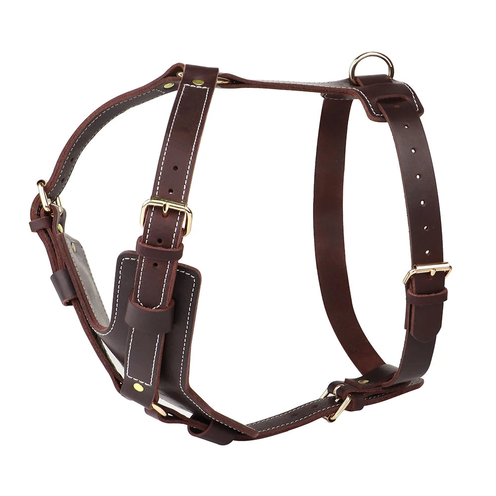 Durable Large Dog Harness Genuine Leather Dog Vest Harnesses Adjustable Quick Control With Handle Pet Supplies For Labrador