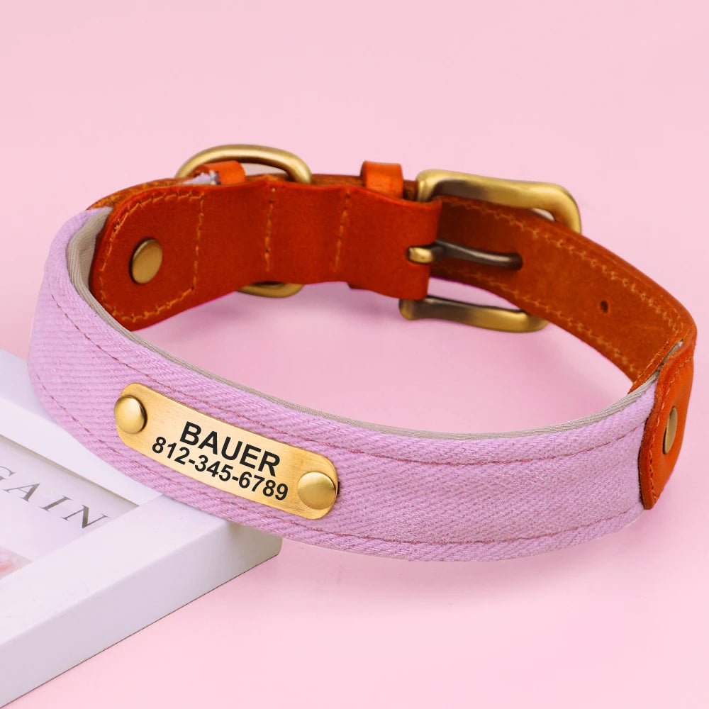 Personalized Dog Collars PU Leather Pet ID Collars Custom Engraved Nameplate Tag Adjustable For Small Medium Large Dogs