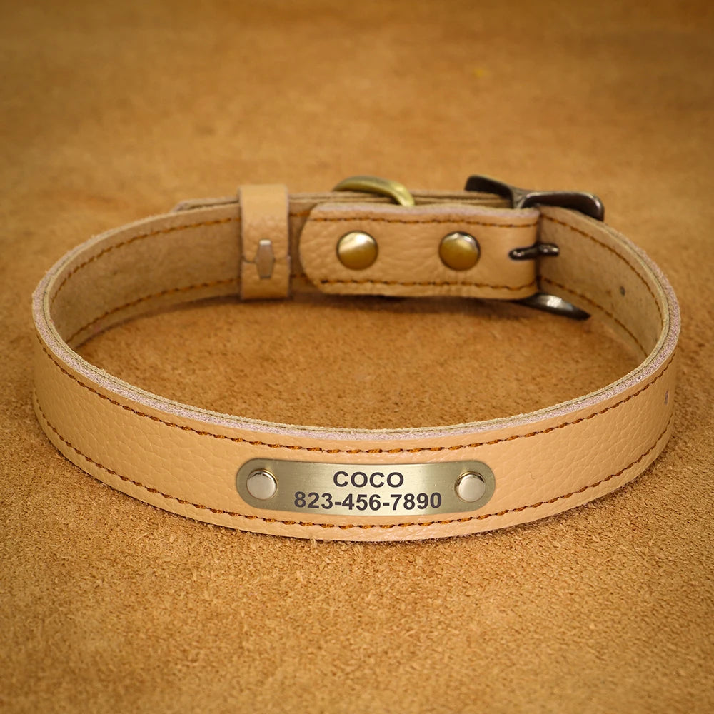 Personalized Genuine Leather Pet Puppy Collar For Small Dogs Cats